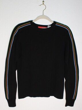 Vintage Spihl Sweater | Black Rib Knit w/ Rainbow Stripes | Size Small
